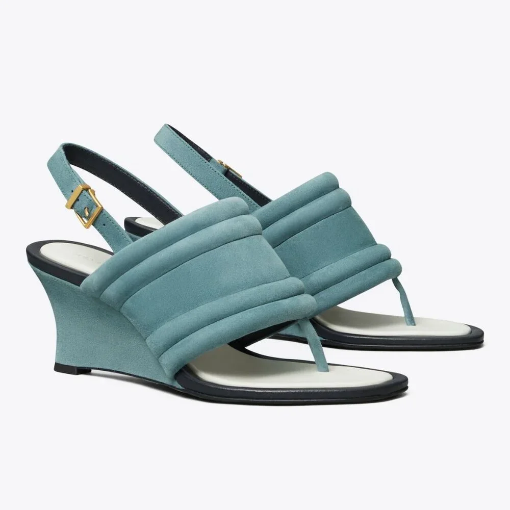Tory Burch $400 Puffy Wedge Sandals Pumps Heels Arctic Blue 10 FEELS LIKE 9.5